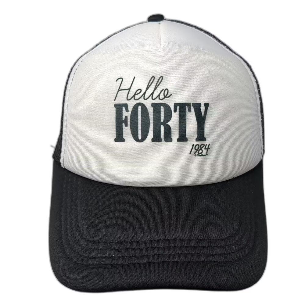 ThisWear Trucker Hat Black White One Size Hello Forty 1984 Foam Mesh Snapback